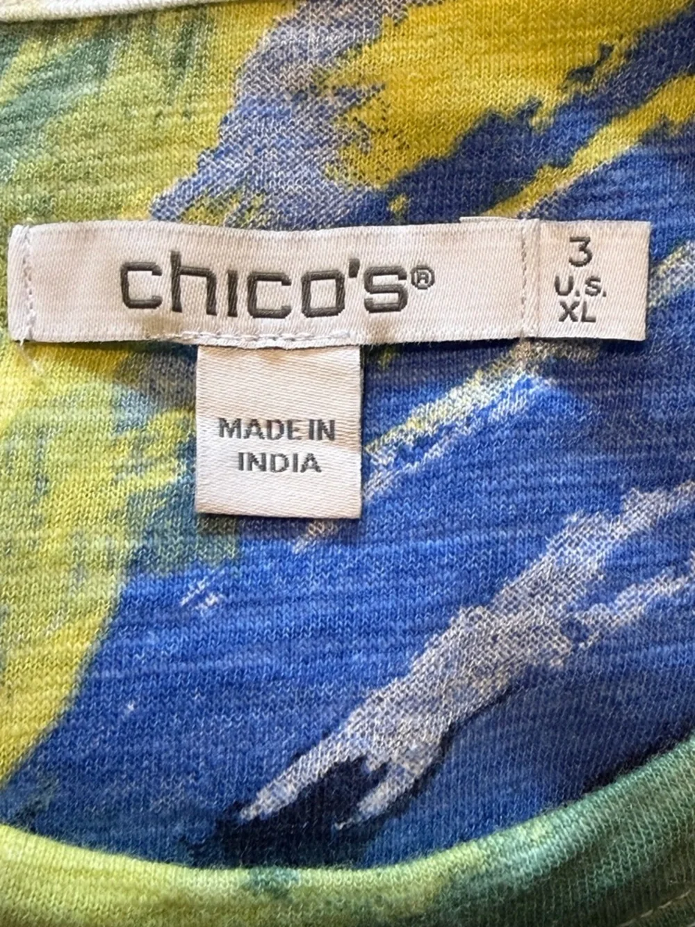 Chico's Watercolor Slub Scoop Neck Tee Luxuriously Top Soft Blue Yellow Sz 3 /XL - Picture 7 of 13